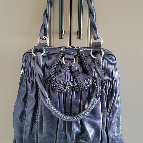 Isabella Fiore Elegant Tassel Metallic Blue Women's Bag 13X14X4 - Picture 2 of 8